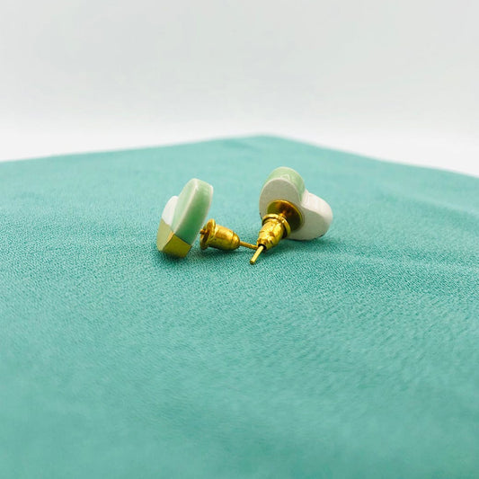 Orecchini in Ceramica - Cuore verde acqua e oro