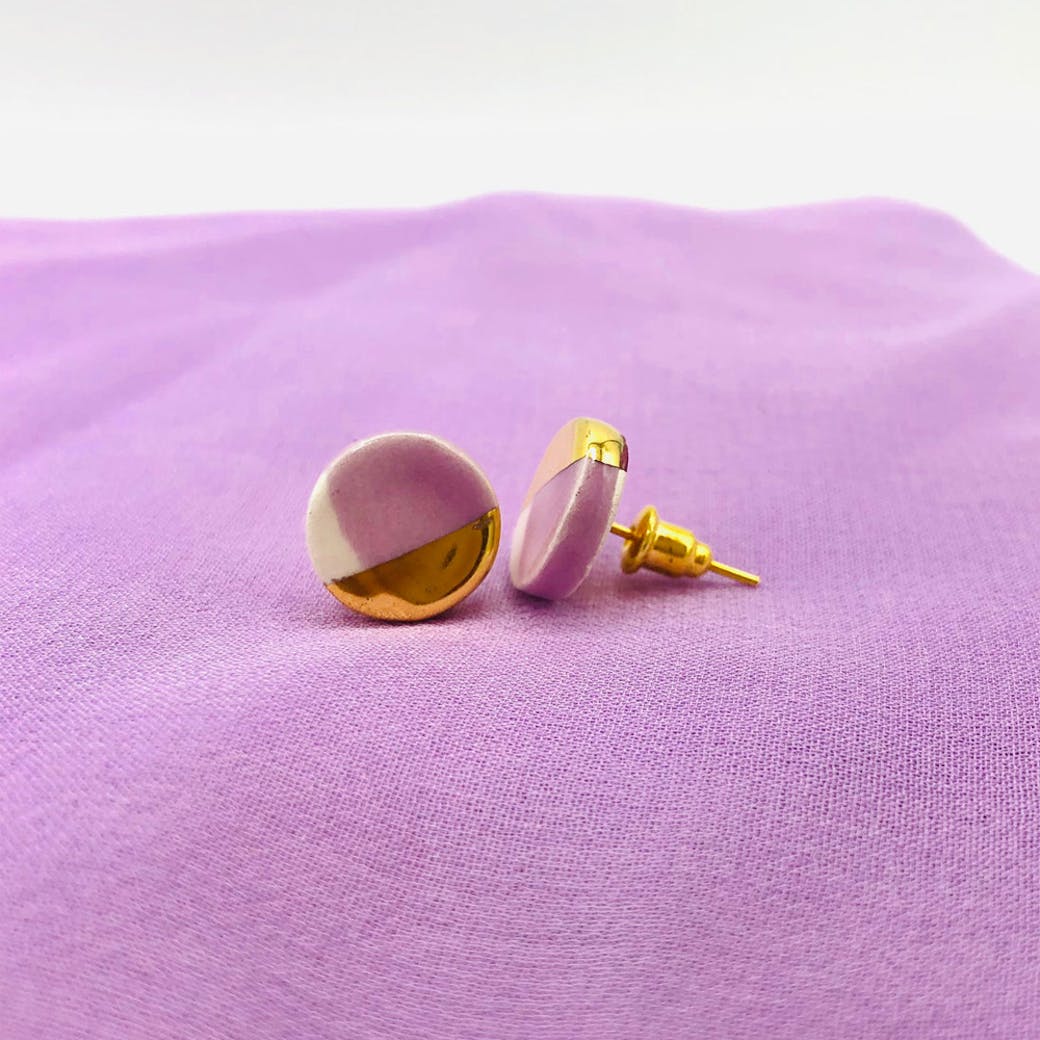 Orecchini in Ceramica - Cerchio lilla e oro