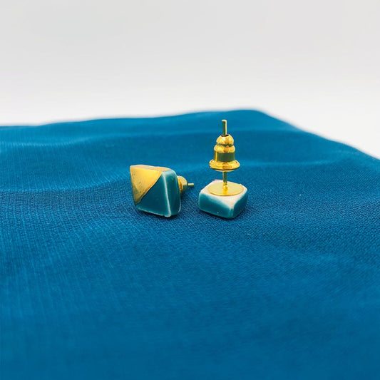 Orecchini in Ceramica - Mignon - Rombo petrolio e oro