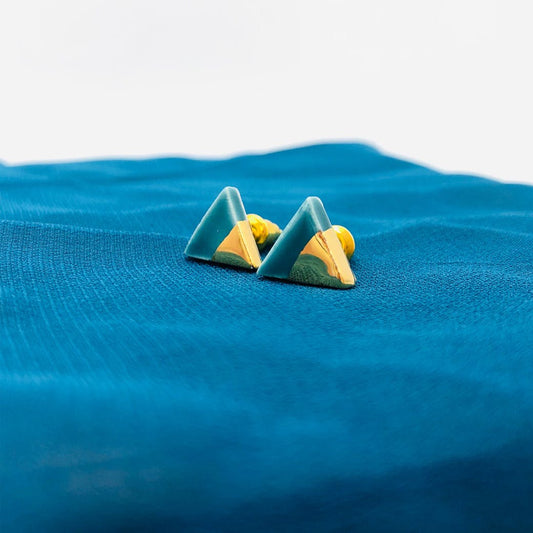 Orecchini in Ceramica - Mignon - Triangolo petrolio e oro