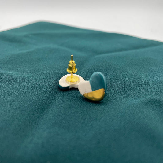 Orecchini in Ceramica - Cuore petrolio e oro