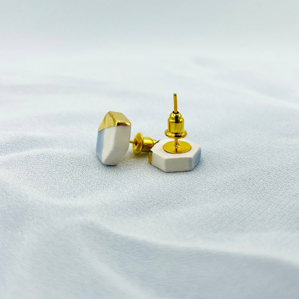 Orecchini in Ceramica - Esagono azzurro e oro