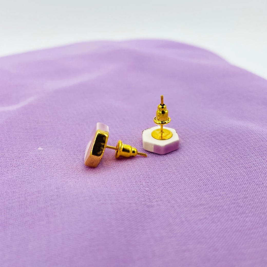 Orecchini in Ceramica - Esagono lilla e oro