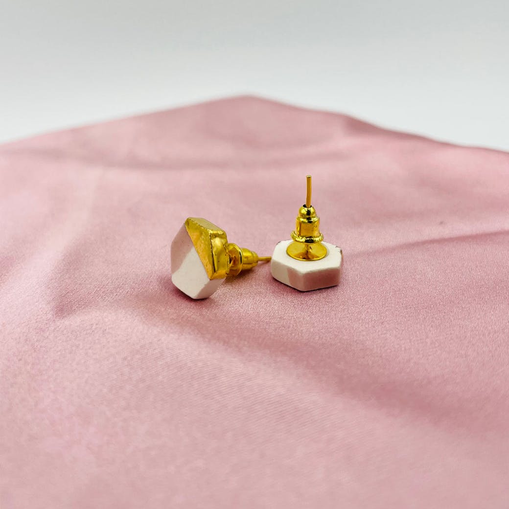 Orecchini in Ceramica - Esagono rosa e oro