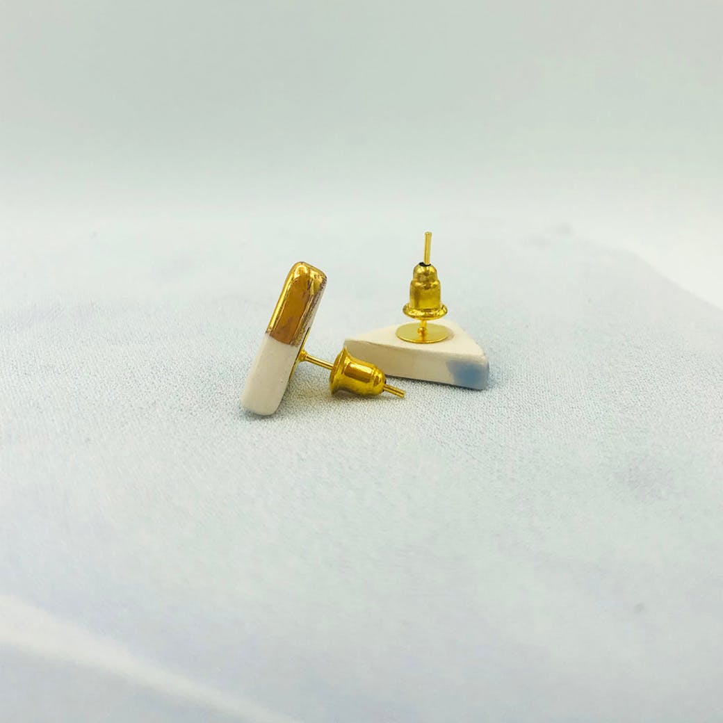 Orecchini in Ceramica - Triangolo azzurro e oro