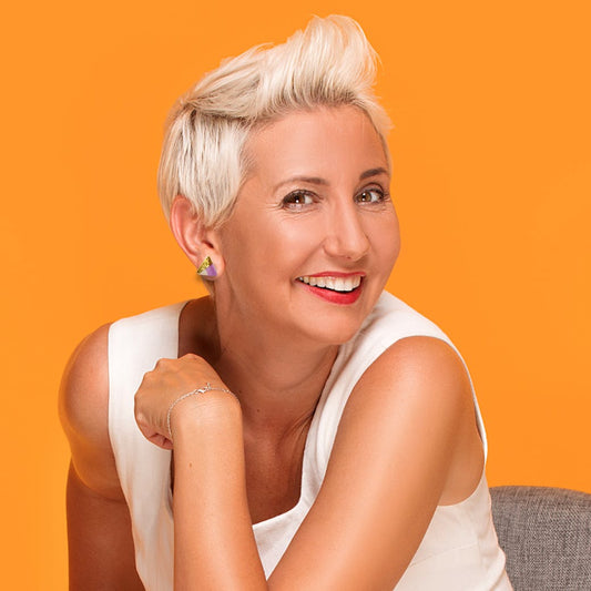 Orecchini in Ceramica - Triangolo lilla e oro