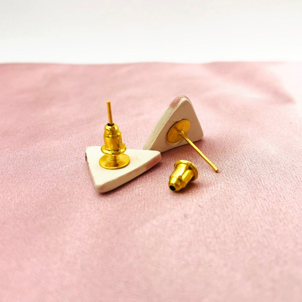 Orecchini in Ceramica - Triangolo rosa e oro