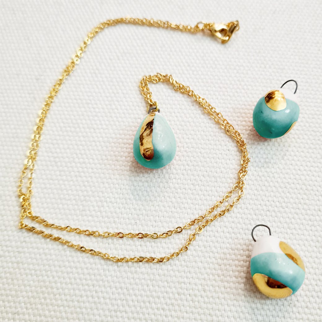 Ciondolo in Ceramica - Stone a sfera petrolio e oro