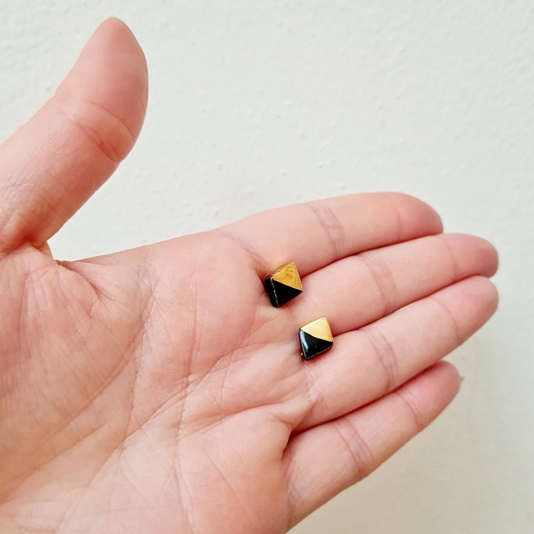 Orecchini in Ceramica - Mignon - Rombo nero e oro