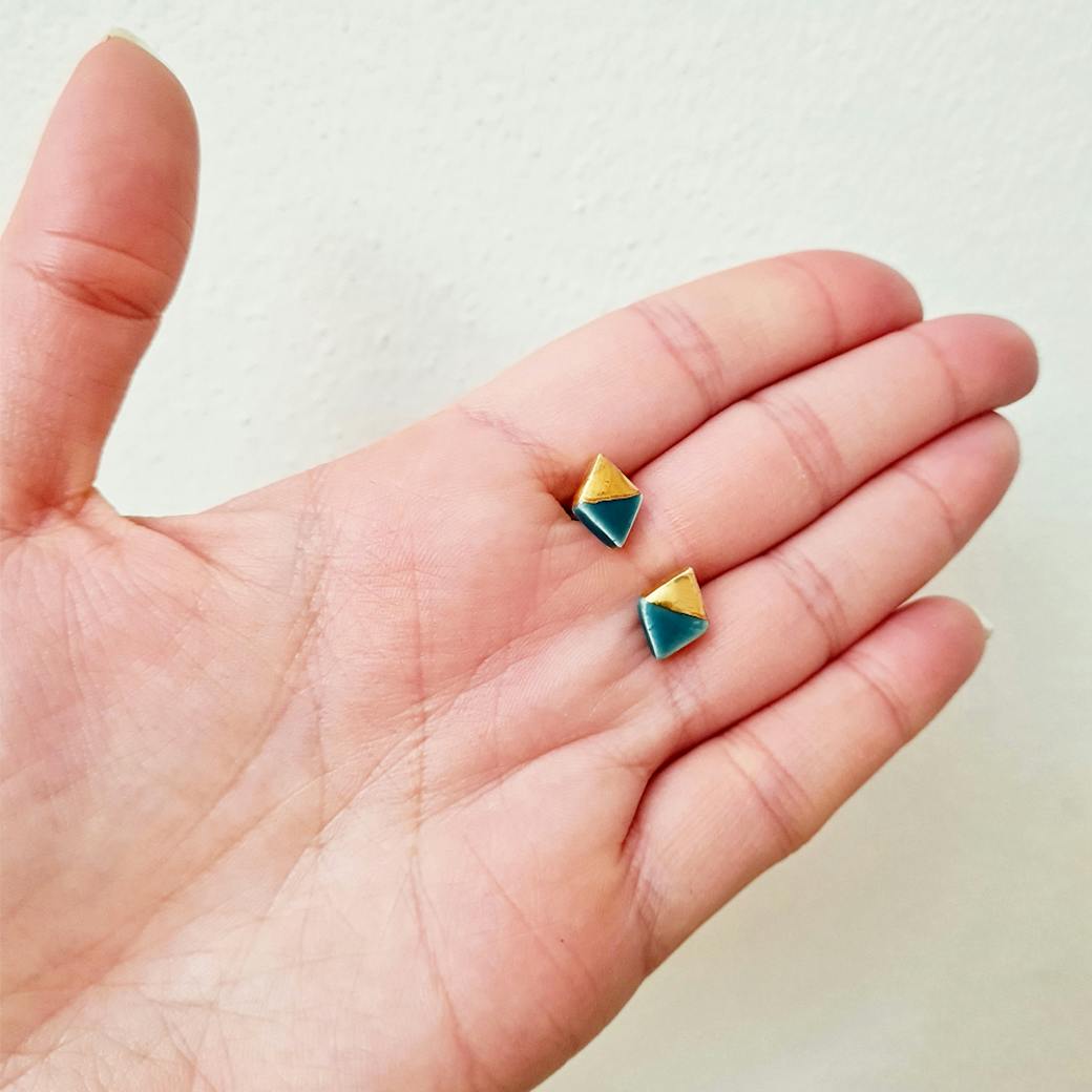 Orecchini in Ceramica - Mignon - Rombo petrolio e oro