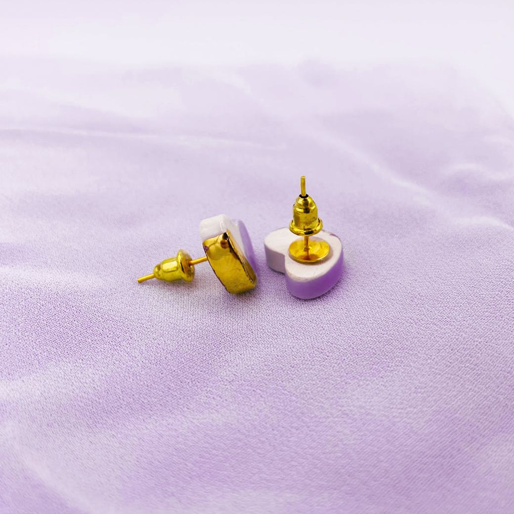 Orecchini in Ceramica - Cuore lilla e oro