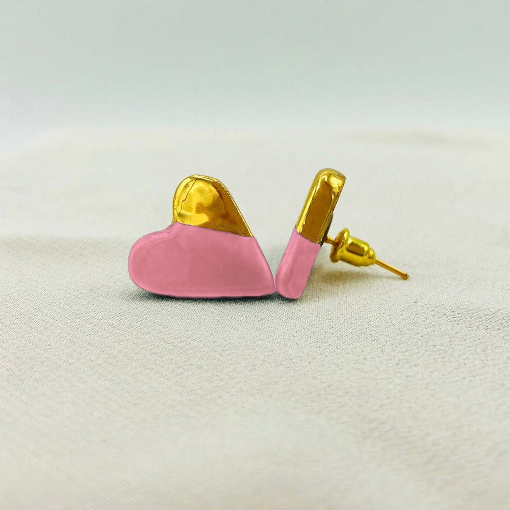 Orecchini in Ceramica - Cuore grande rosa e oro