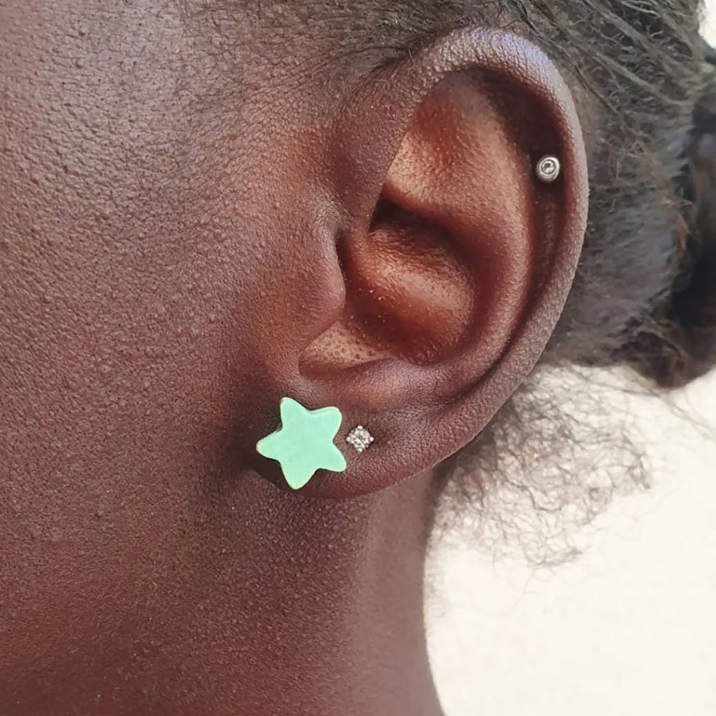 Orecchini in Ceramica - Stella verde acqua