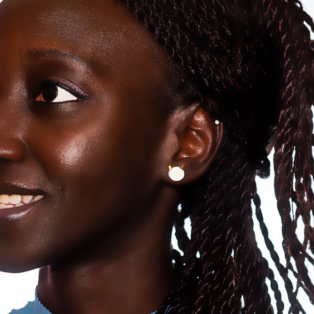 Orecchini in Ceramica - Cat Minou bianco e oro