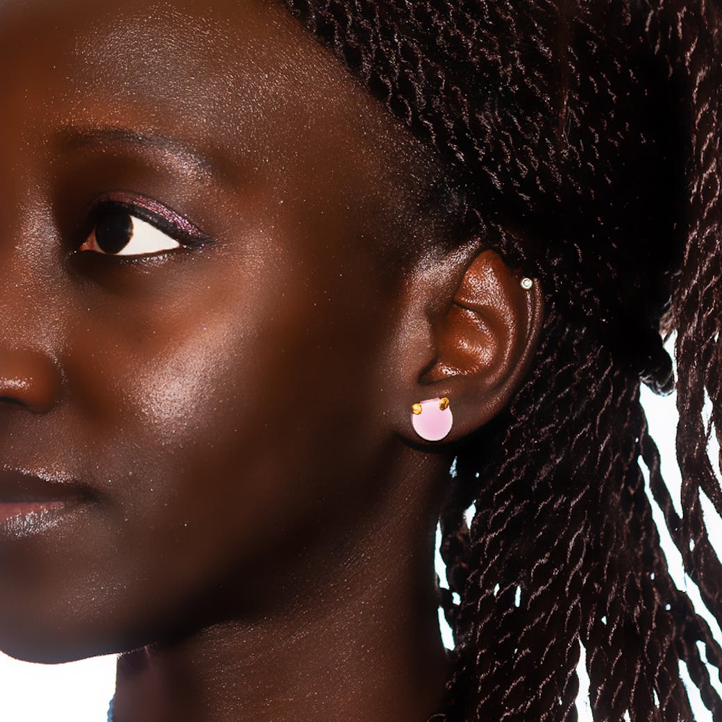 Orecchini in Ceramica - Teddy Masha rosa e oro