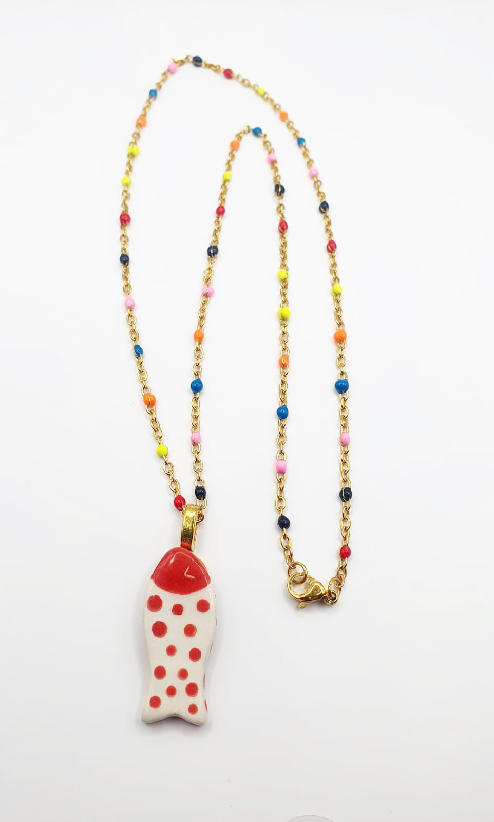 Collana in Ceramica pesce - Splash! pois rossi e bianchi con occhietto
