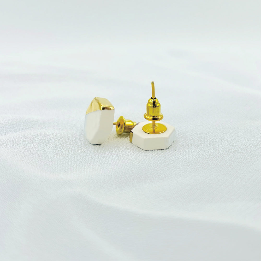 Orecchini in Ceramica - Esagono bianco e oro