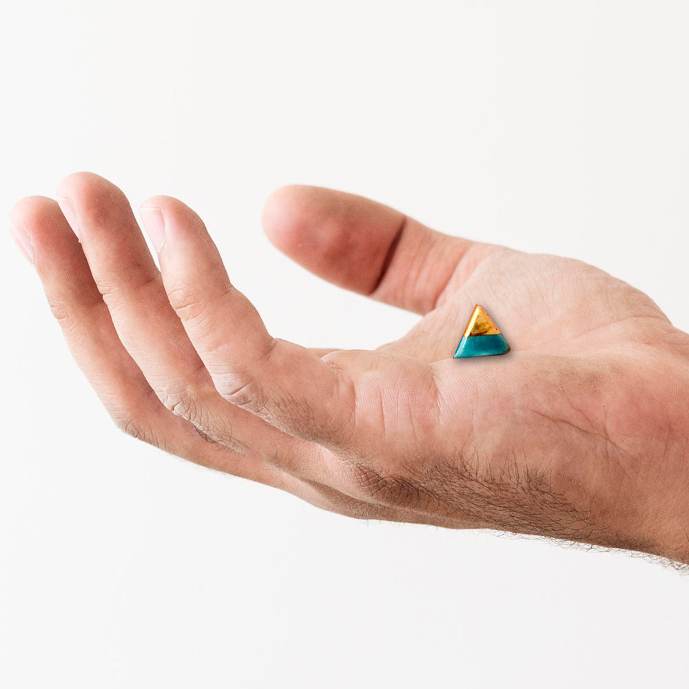 Orecchino in Ceramica - Mignon - Triangolo petrolio e oro