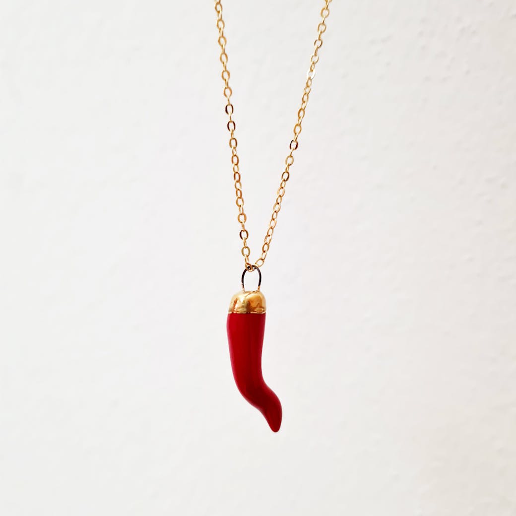 Ceramic Pendant - Red and gold horn