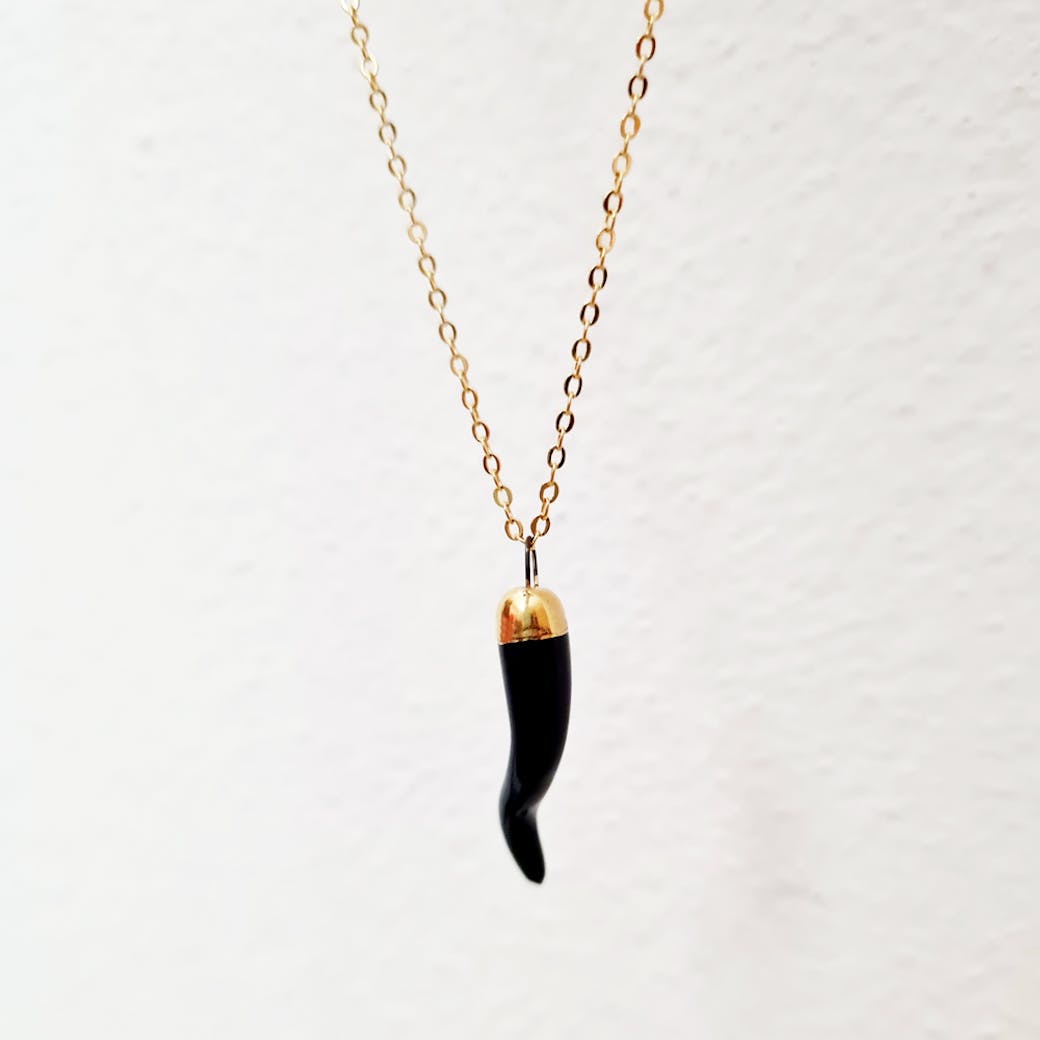Ceramic Pendant - Black and gold horn