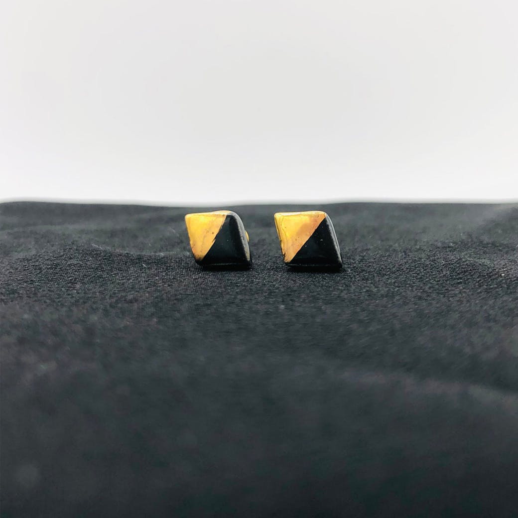 Ceramic earrings - Mignon - Black and gold rhombus