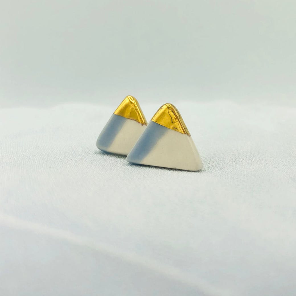 Ceramic earrings - Blue and gold triangle