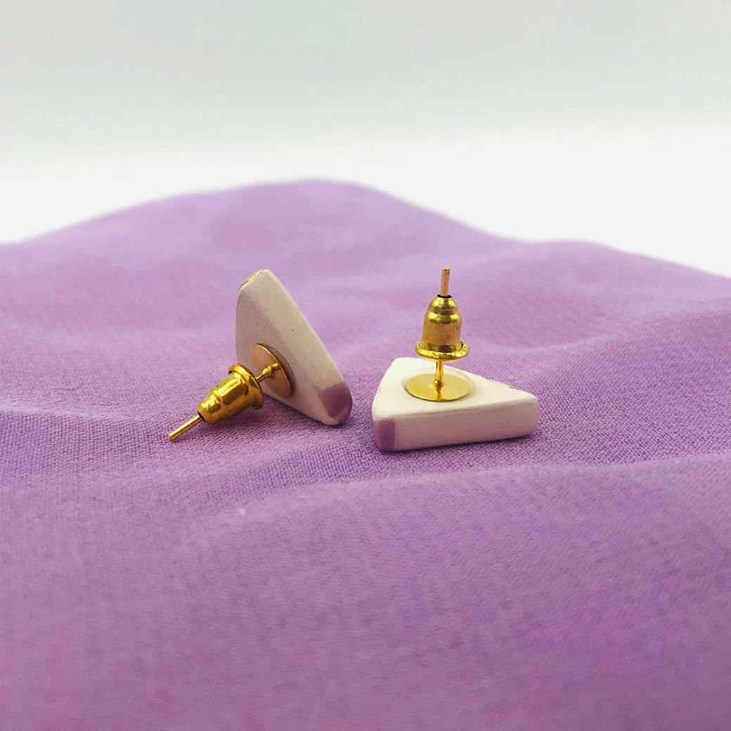 Ceramic earrings - Lilac and gold triangle