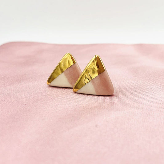 Orecchini in Ceramica - Triangolo rosa e oro