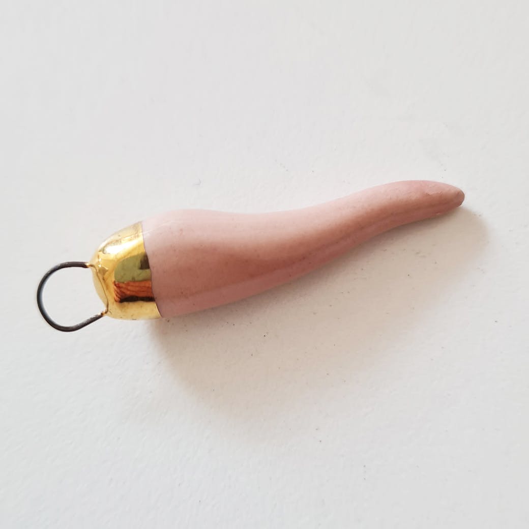 Ceramic Pendant - Pink and gold horn