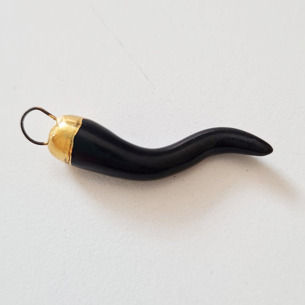 Ceramic Pendant - Black and gold horn