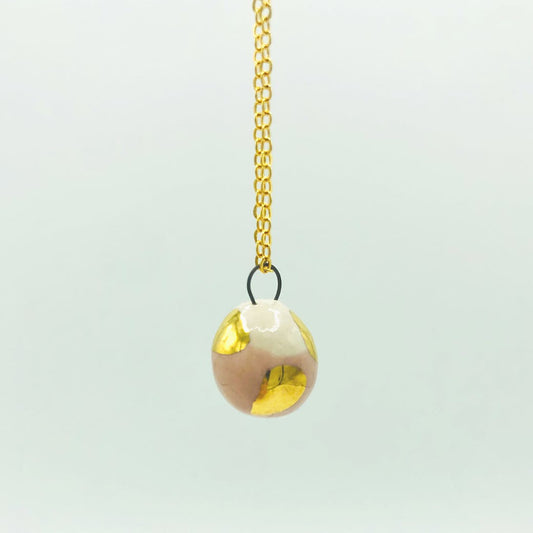 Ceramic pendant - Stone with pink and gold sphere