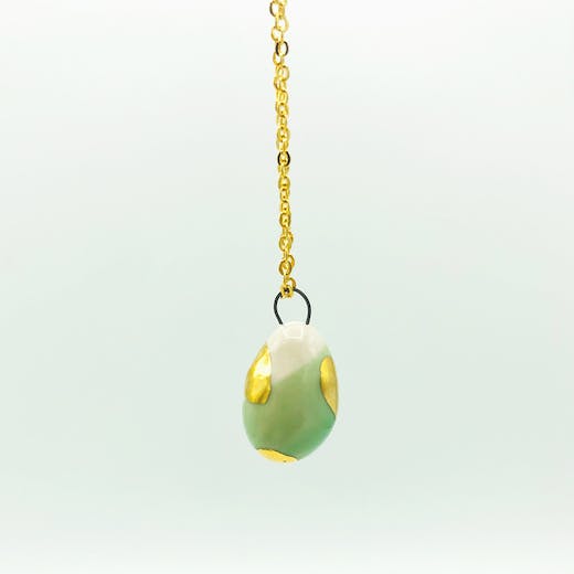 Ceramic pendant - Stone oval water green and pure gold