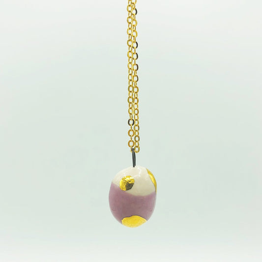 Ceramic Pendant - Stone oval lilac and pure gold