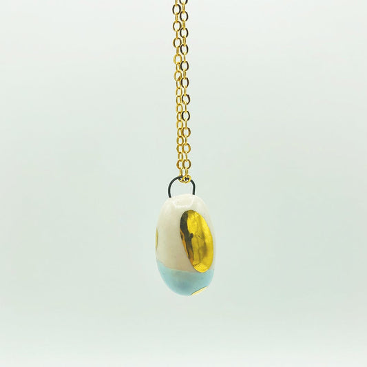 Ceramic Pendant - Stone oval light blue and pure gold