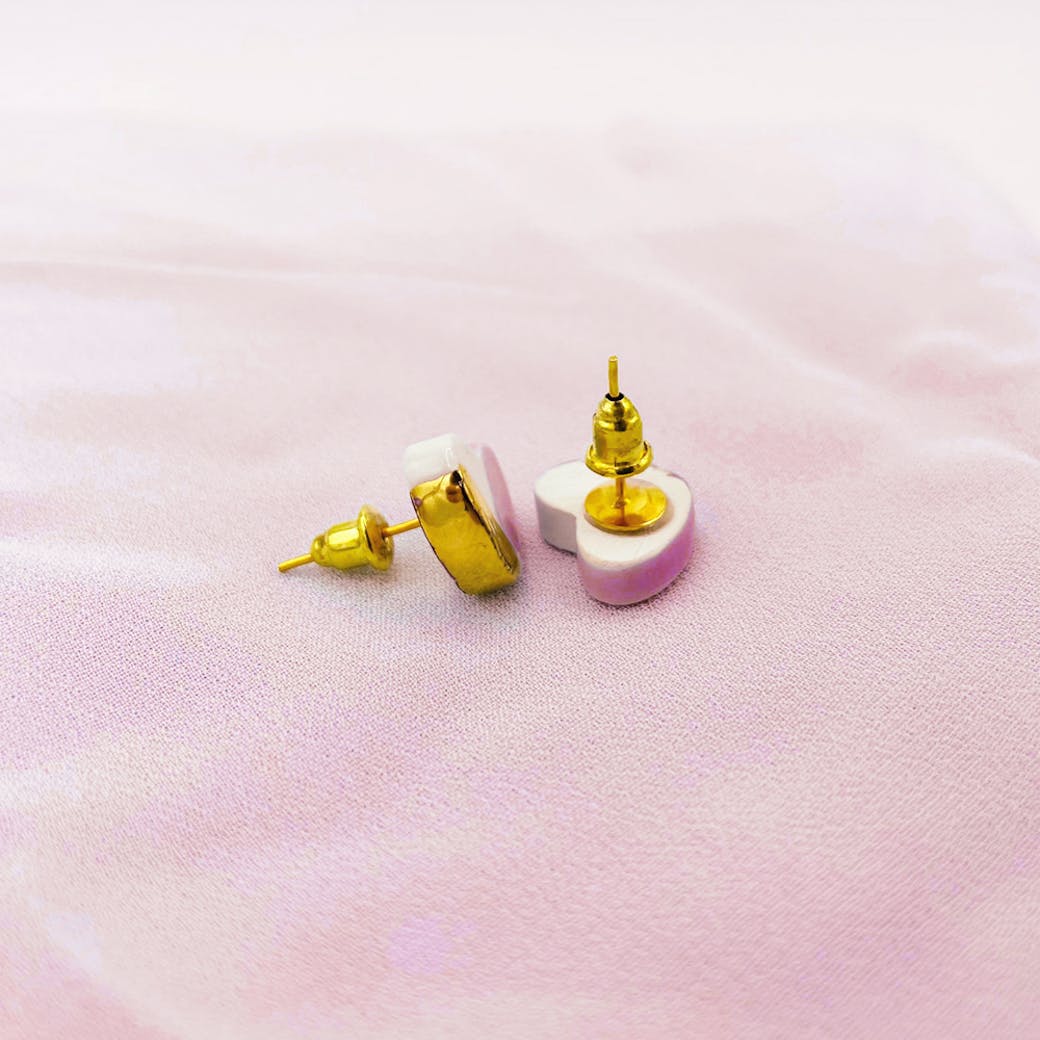 Ceramic earrings - Pink and gold heart