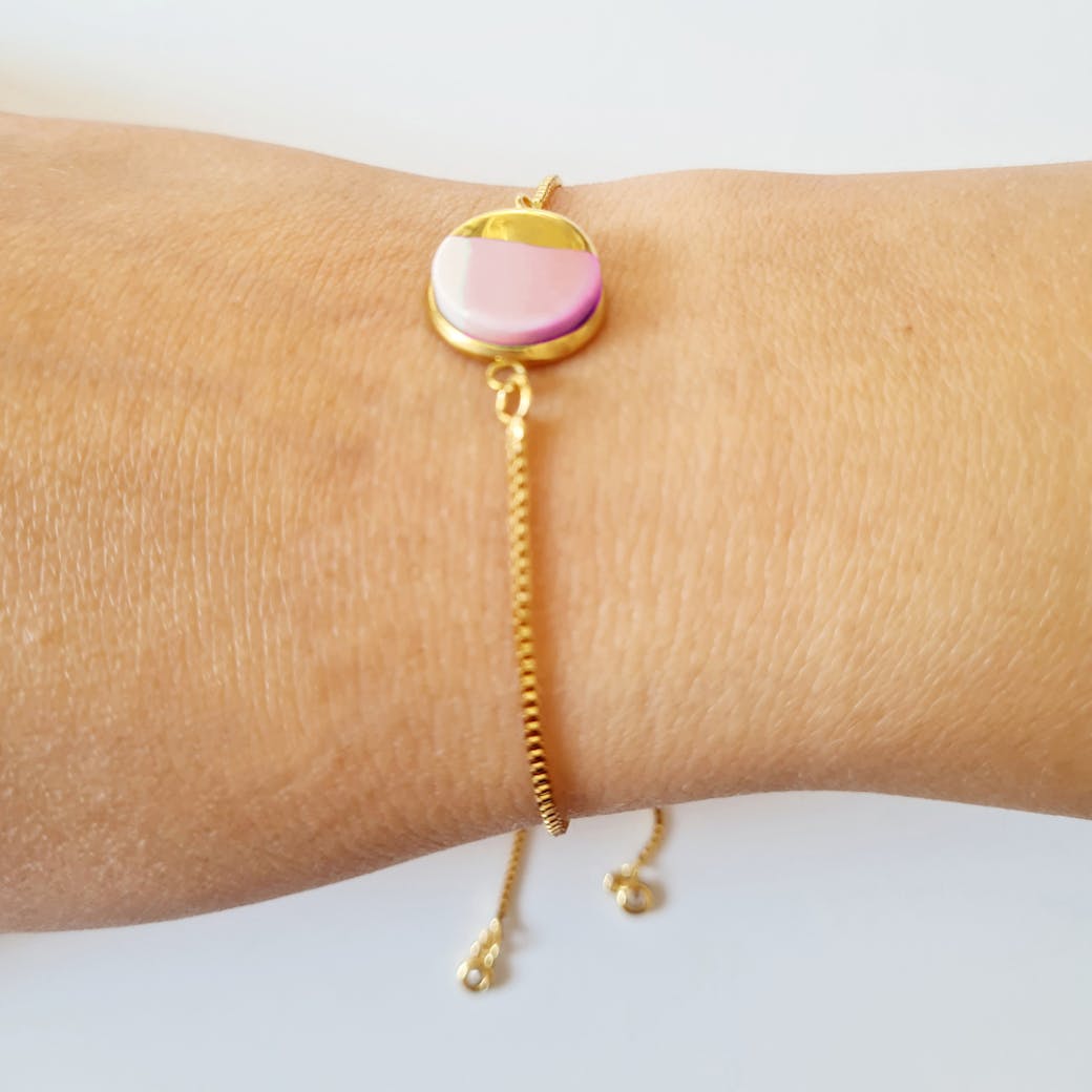 Ceramic Bracelet - Pink and Gold