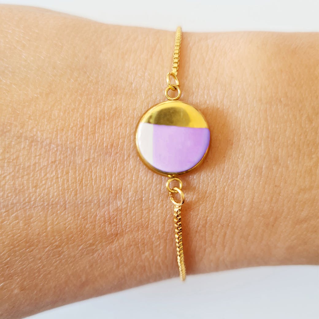 Ceramic Bracelet - Lilac and gold