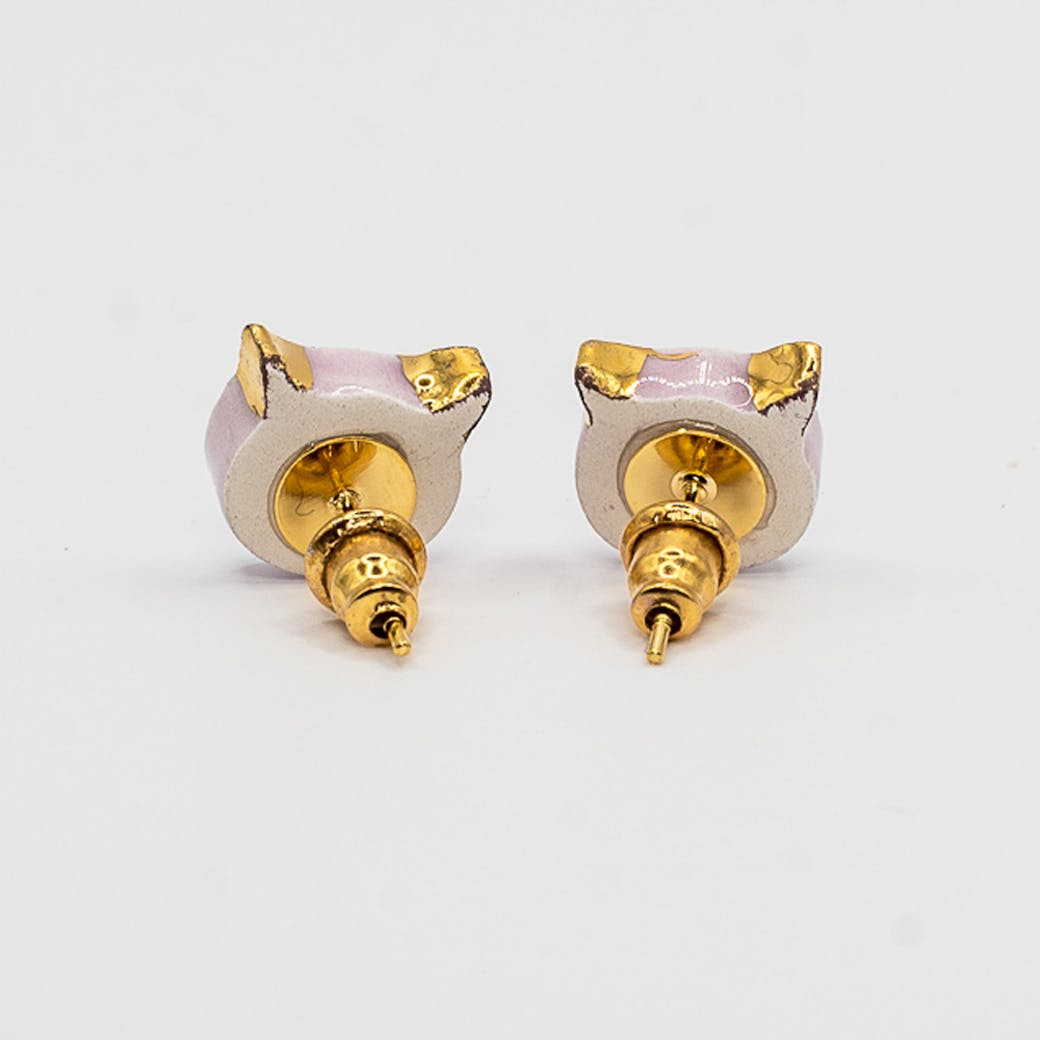 Orecchini in Ceramica - Cat Duchessa rosa e oro