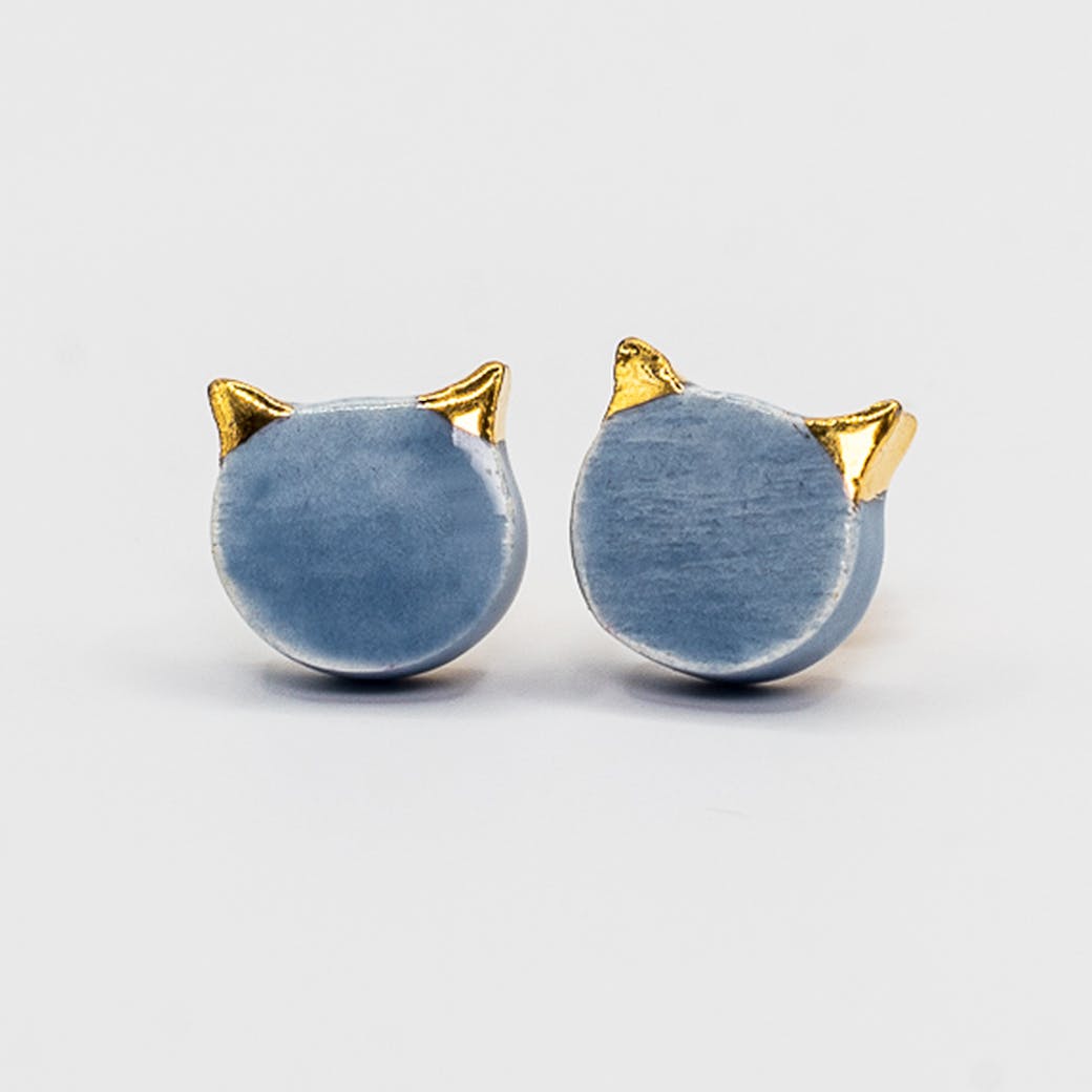 Ceramic earrings - Cat Bizet light blue and gold