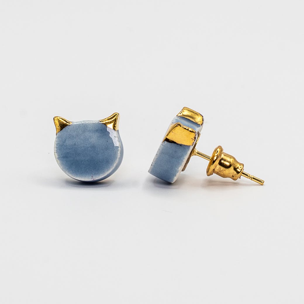 Ceramic earrings - Cat Bizet light blue and gold