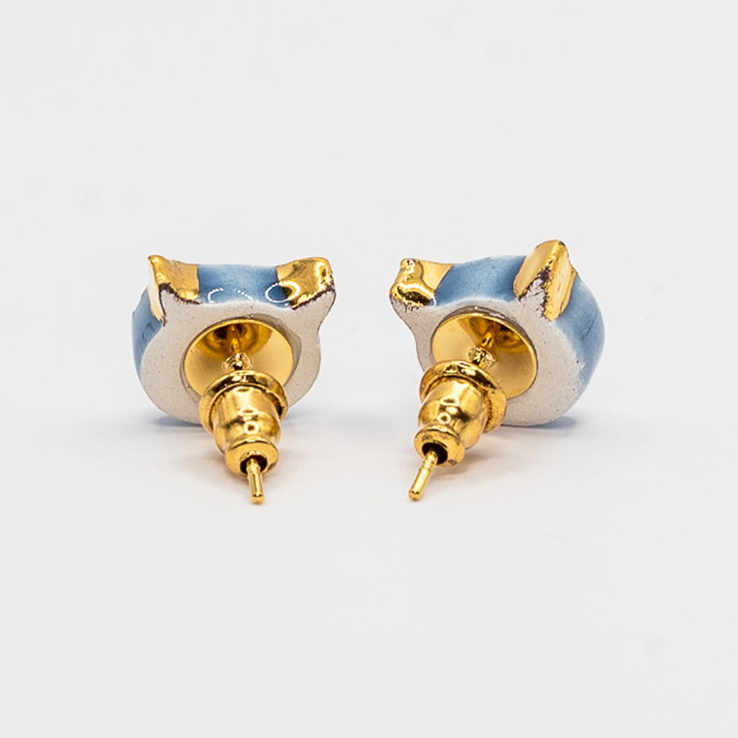 Ceramic earrings - Cat Bizet light blue and gold