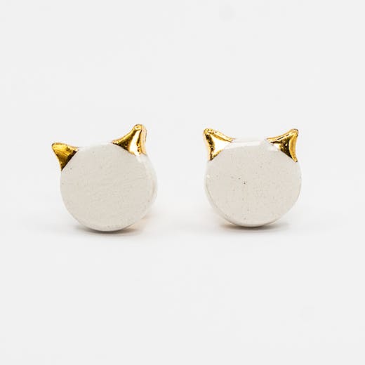 Ceramic earrings - Cat Minou white and gold