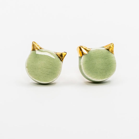 Ceramic earrings - Cat Matisse water green and gold