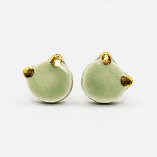 Ceramic earrings - Teddy Baloo green and gold