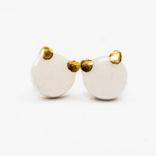 Ceramic earrings - Teddy Yogi white and gold