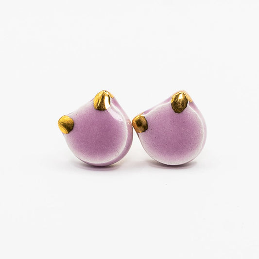 Ceramic earrings - Teddy Masha pink and gold