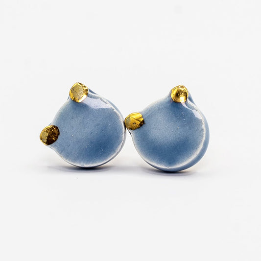 Ceramic earrings - Teddy Bubu light blue and gold