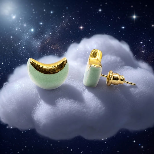 Parure orecchini intercambiabili Moon + stelle verde acqua