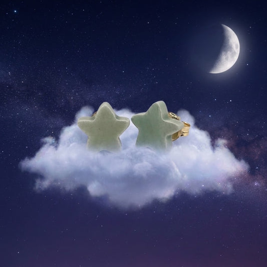 Parure orecchini intercambiabili Moon + stelle verde acqua