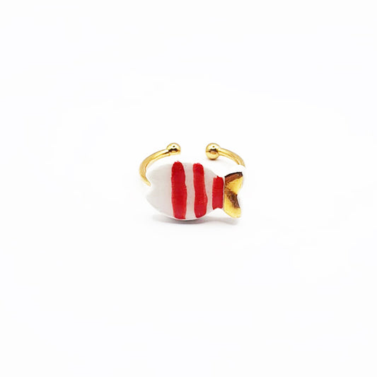 Anello in Ceramica pesce - Splash! righe rosse, bianche e oro